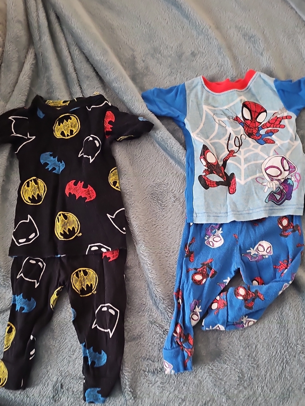 Batman & Spidey Infant Pajama Sets in Black/Yellow &Red/Blue